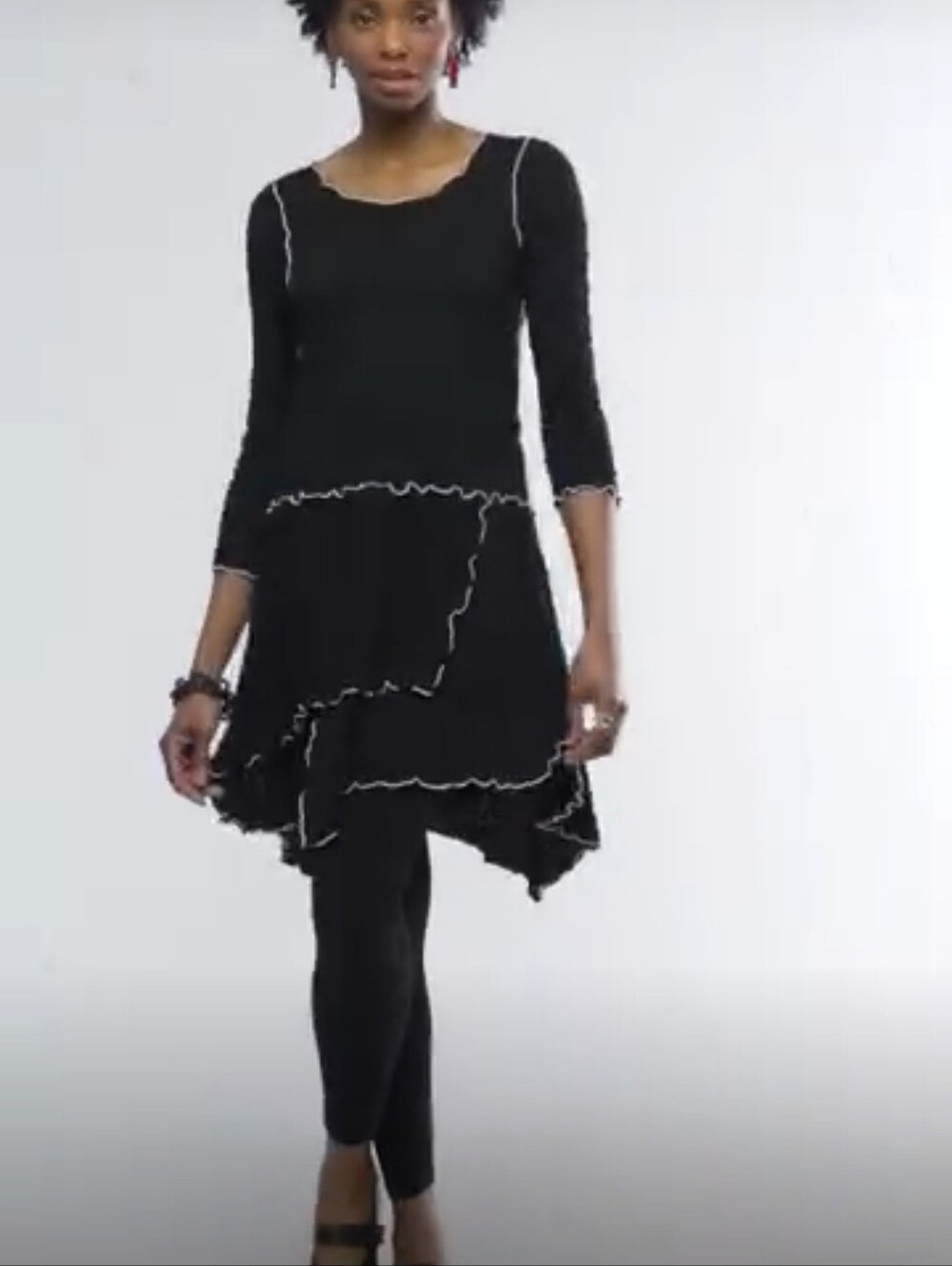 Noblu Black Pucker Origami Textured Asymmetrical Tunic Dress - Size M